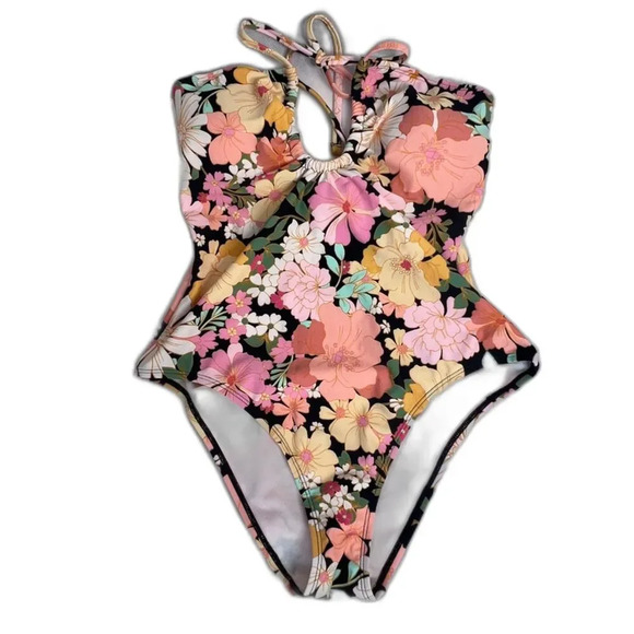 Shade & Shore NWT One Piece Floral‎ Swimsuit Tie Neck & Back Size S(4-6) - Picture 1 of 13